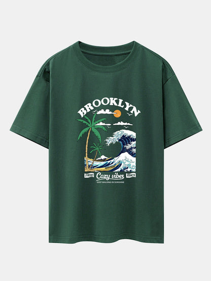 Beach Waves Print Drop Shoulder Oversize T-Shirt
