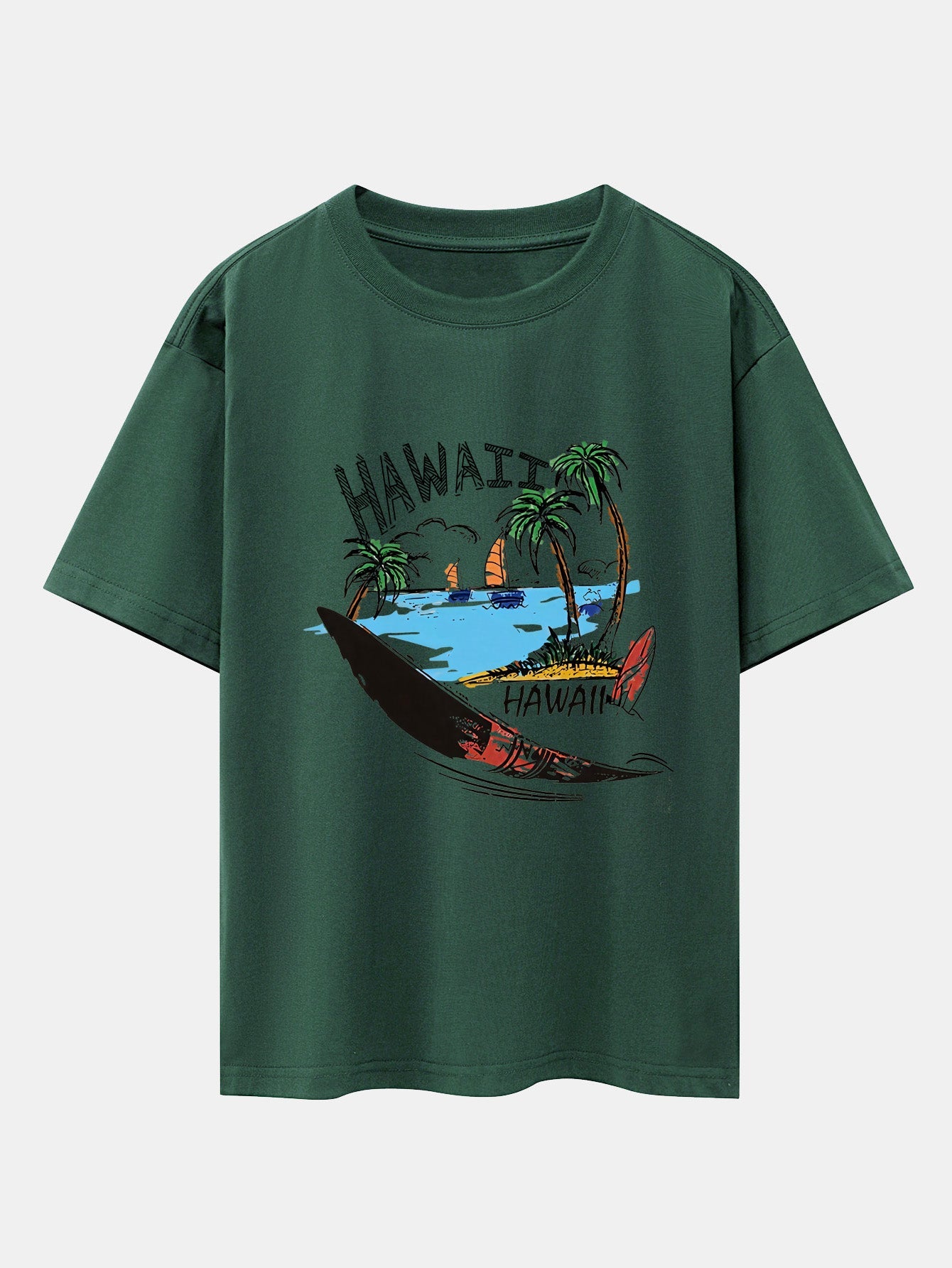 Hawaii Beach Print Drop Shoulder Oversize T-Shirt