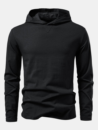 Long Sleeved Cotton Hooded T-Shirt