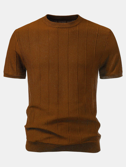 Striped Jacquard Crew Neck Sweater Knitted T-Shirt