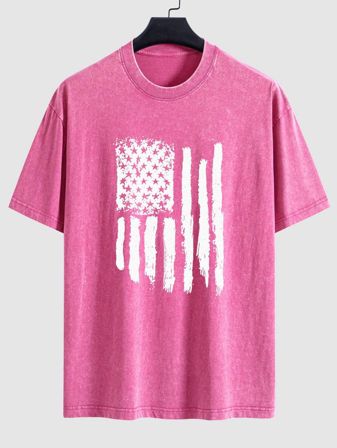 American Flag Print Washed Distressed Drop Shoulder T-Shirt