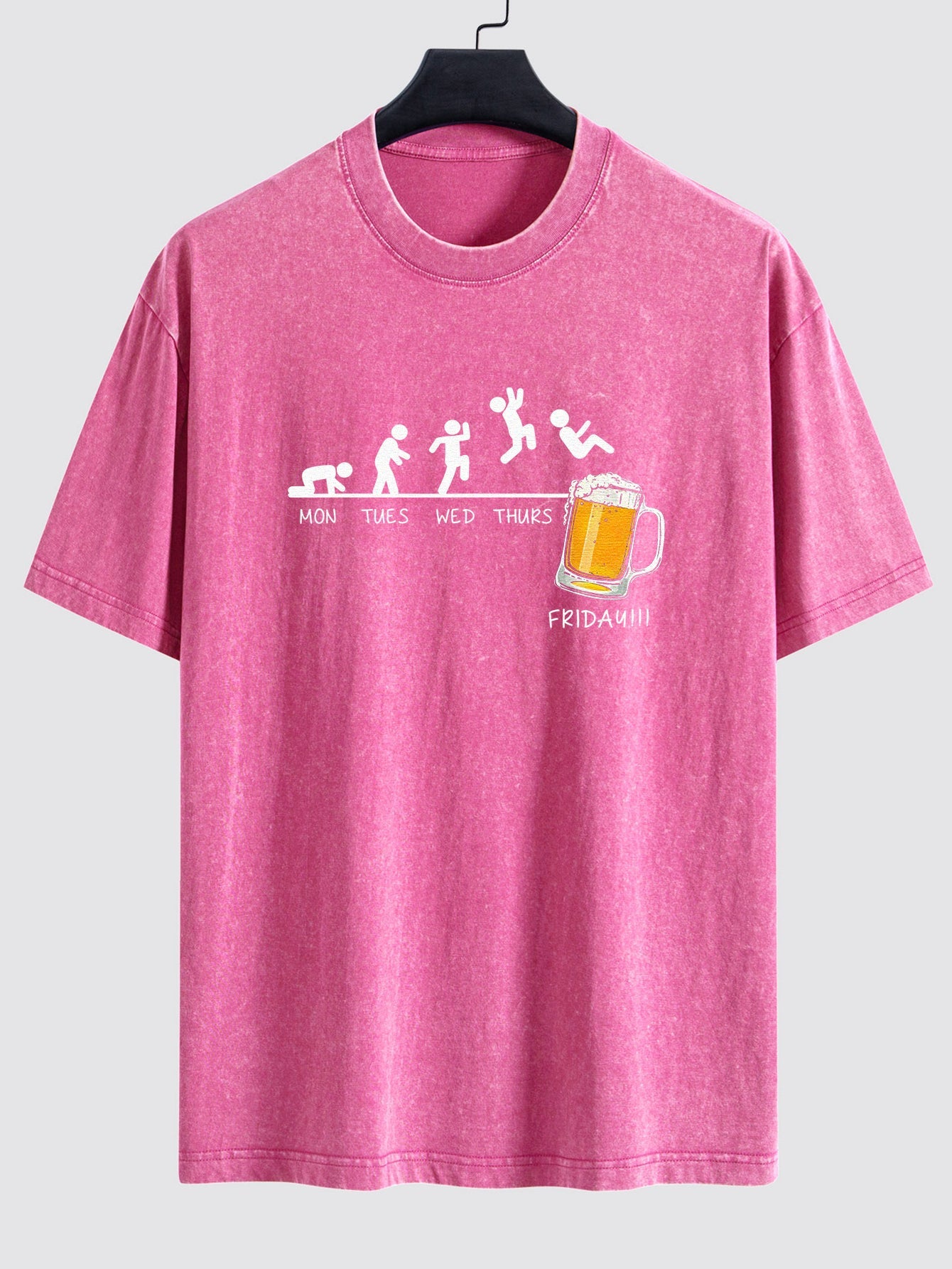 Beer Weekly Evolution Print Washed Distressed Drop Shoulder T-Shirt