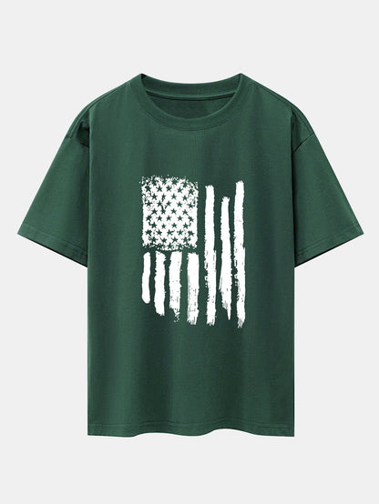 American Flag Print Drop Shoulder Oversize T-Shirt