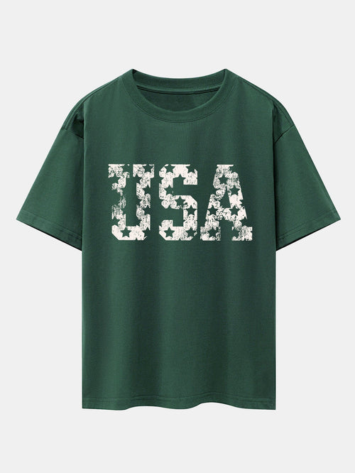 USA Print Drop Shoulder Oversize T-Shirt