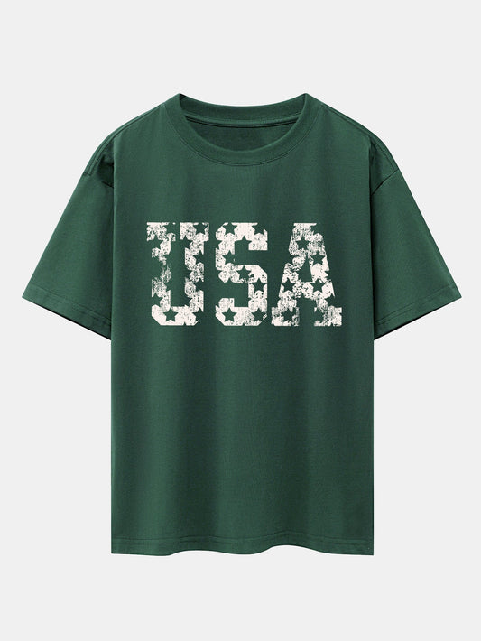 USA Print Drop Shoulder Oversize T-Shirt