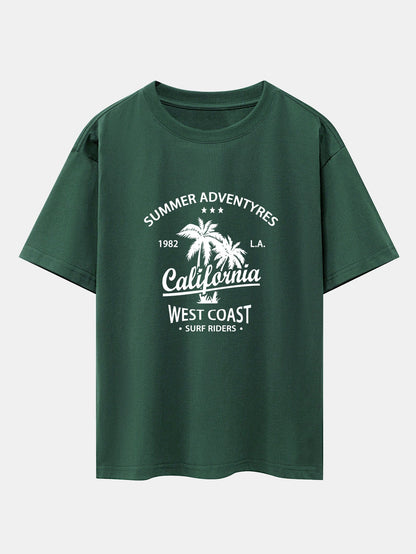 California Palm Tree Print Drop Shoulder Oversize T-Shirt
