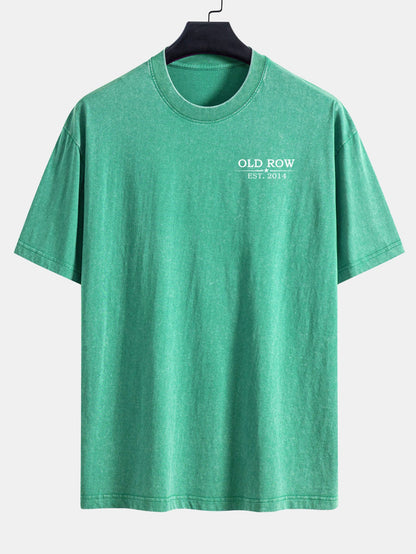 USA Old Row Beer Print Washed Distressed Drop Shoulder T-Shirt