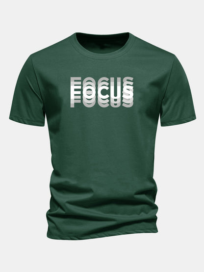 Regular Fit Focus Slogan Print Cotton T-Shirt