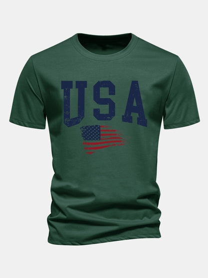 Regular Fit USA Flag Print Cotton T-Shirt