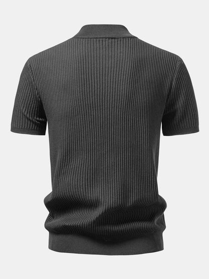 Ribbed Mock Neck Knitted Sweater T-Shirt