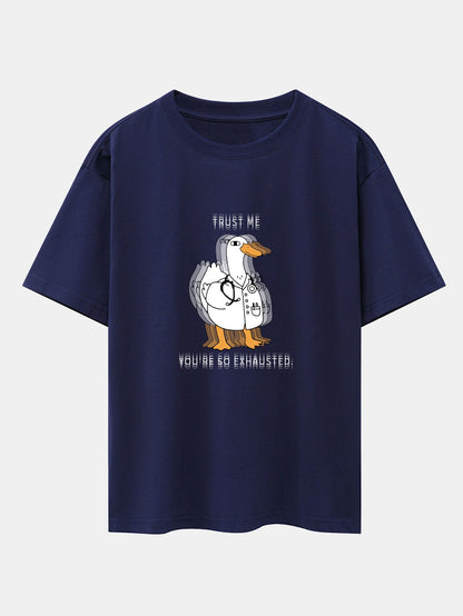 Funny Doctor Goose Print Drop Shoulder Oversize T-Shirt