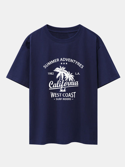California Palm Tree Print Drop Shoulder Oversize T-Shirt