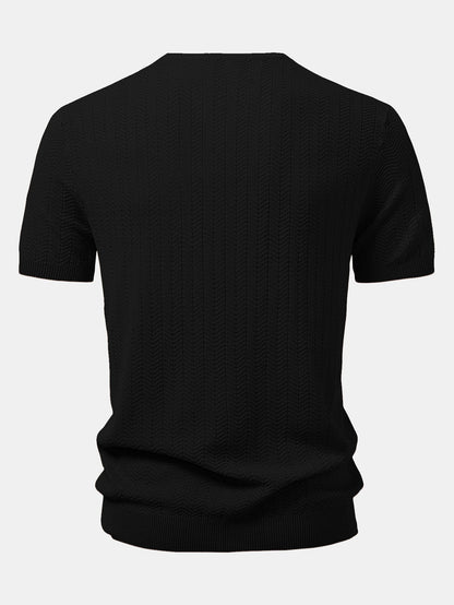 Textured Knitted V Neck T-Shirt