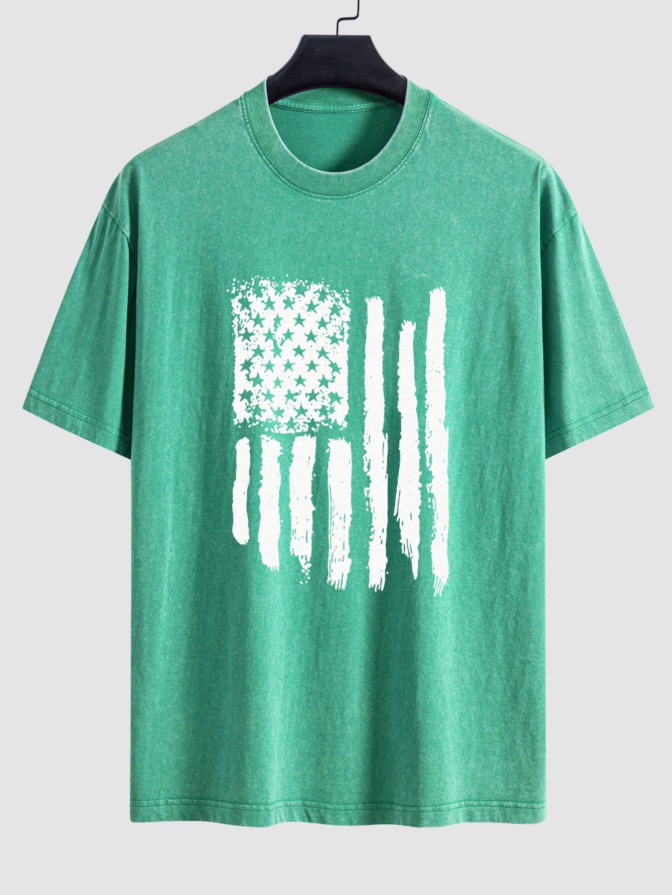 American Flag Print Washed Distressed Drop Shoulder T-Shirt