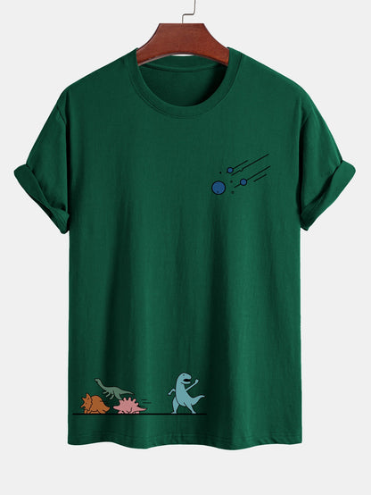Regular Fit Dinosaurs Avoid Meteorites Print Cotton T-Shirt