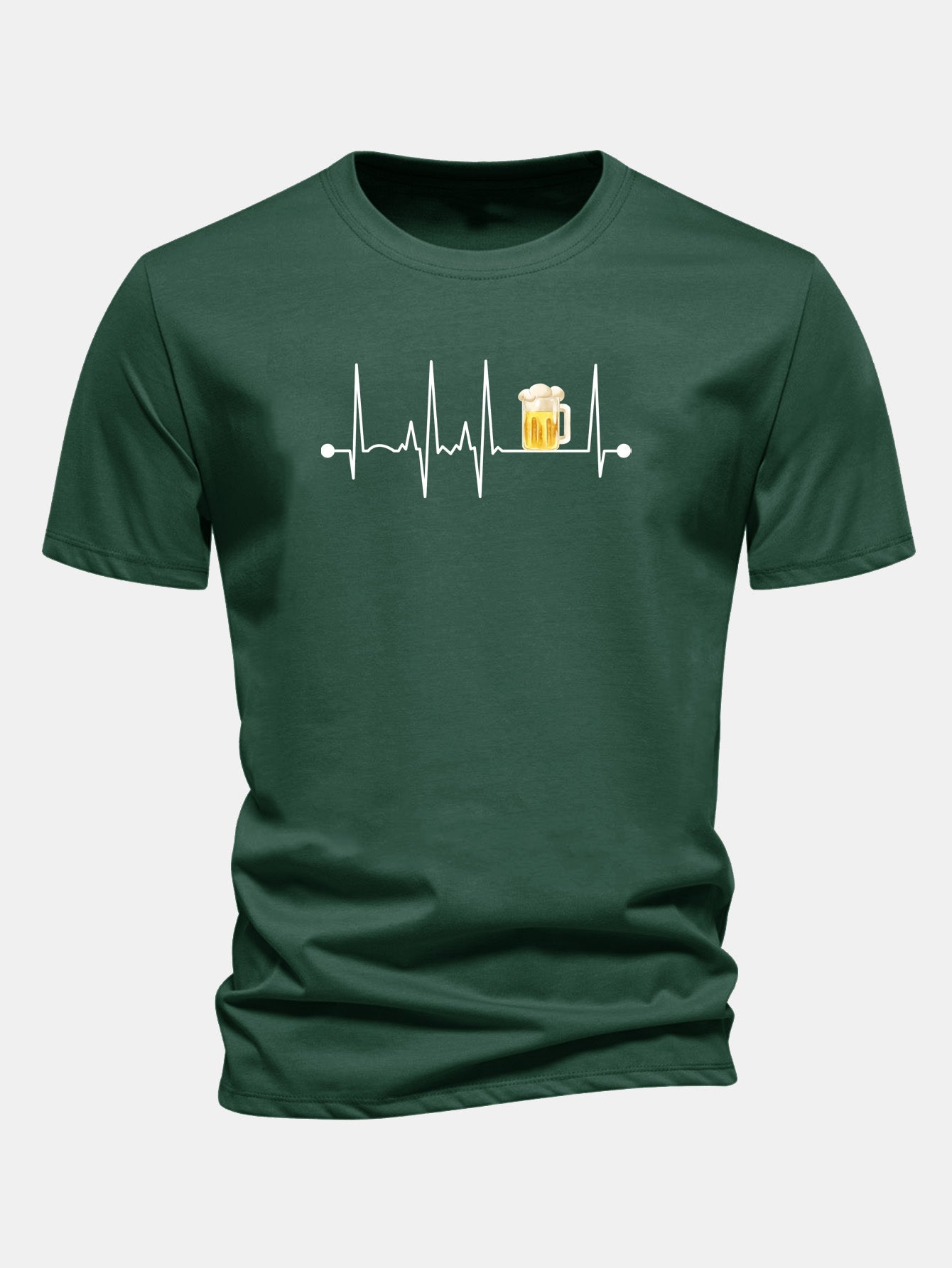 Regular Fit Beer Heartbeat Print Cotton T-Shirt