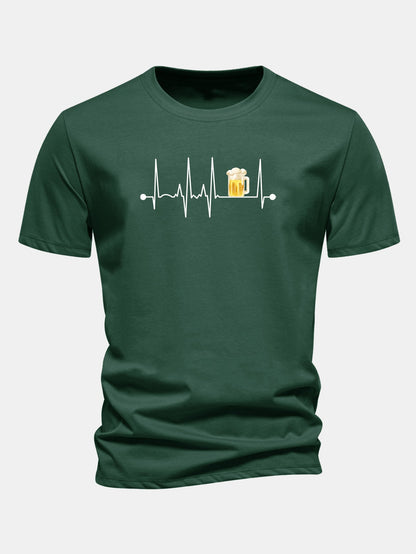 Regular Fit Beer Heartbeat Print Cotton T-Shirt