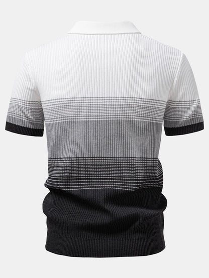 Striped Gradient Knitted Polo Shirt