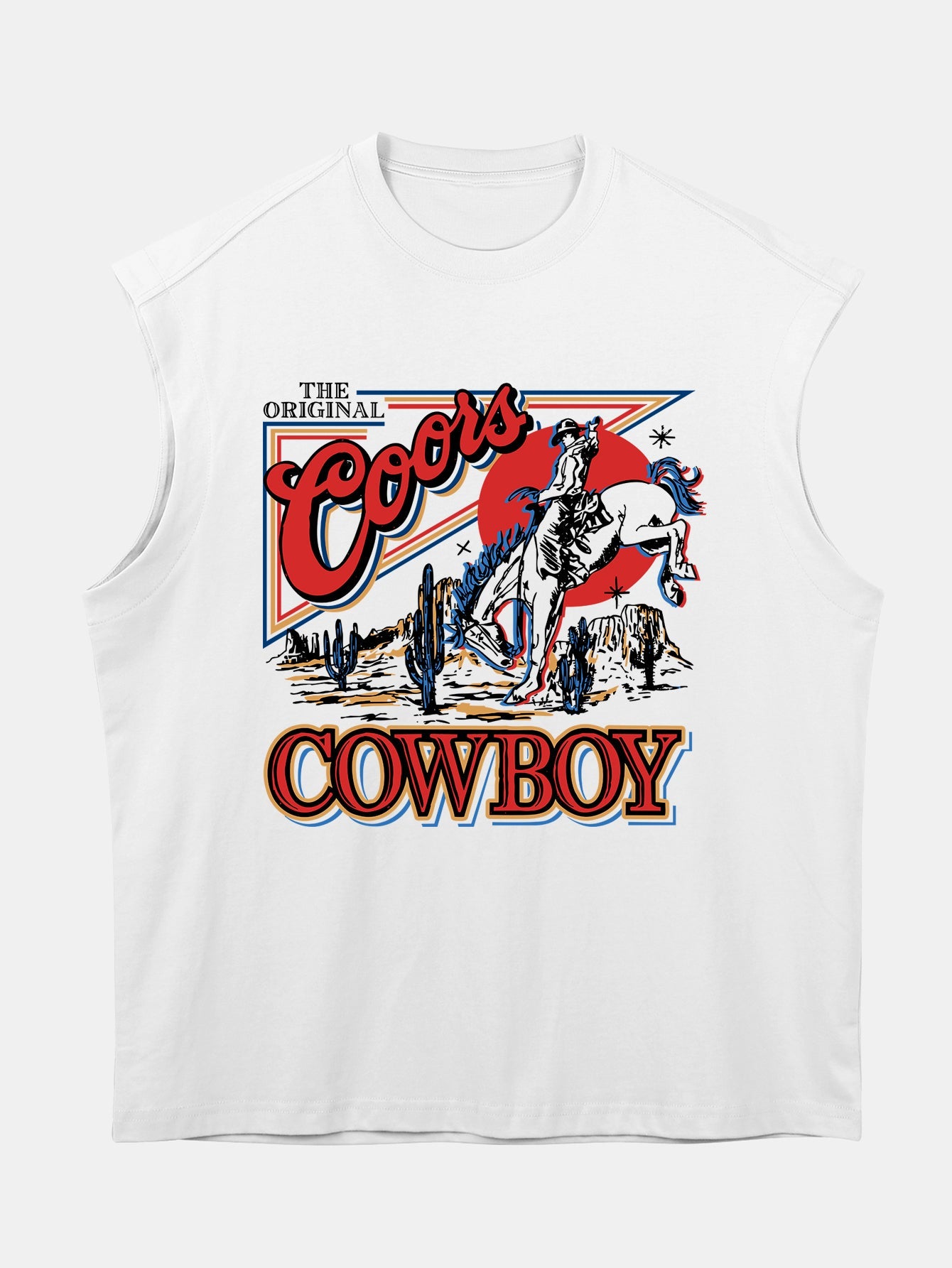 Relax Fit Western Cowboy Print Cotton Drop Shoulder Sleeveless T-Shirt