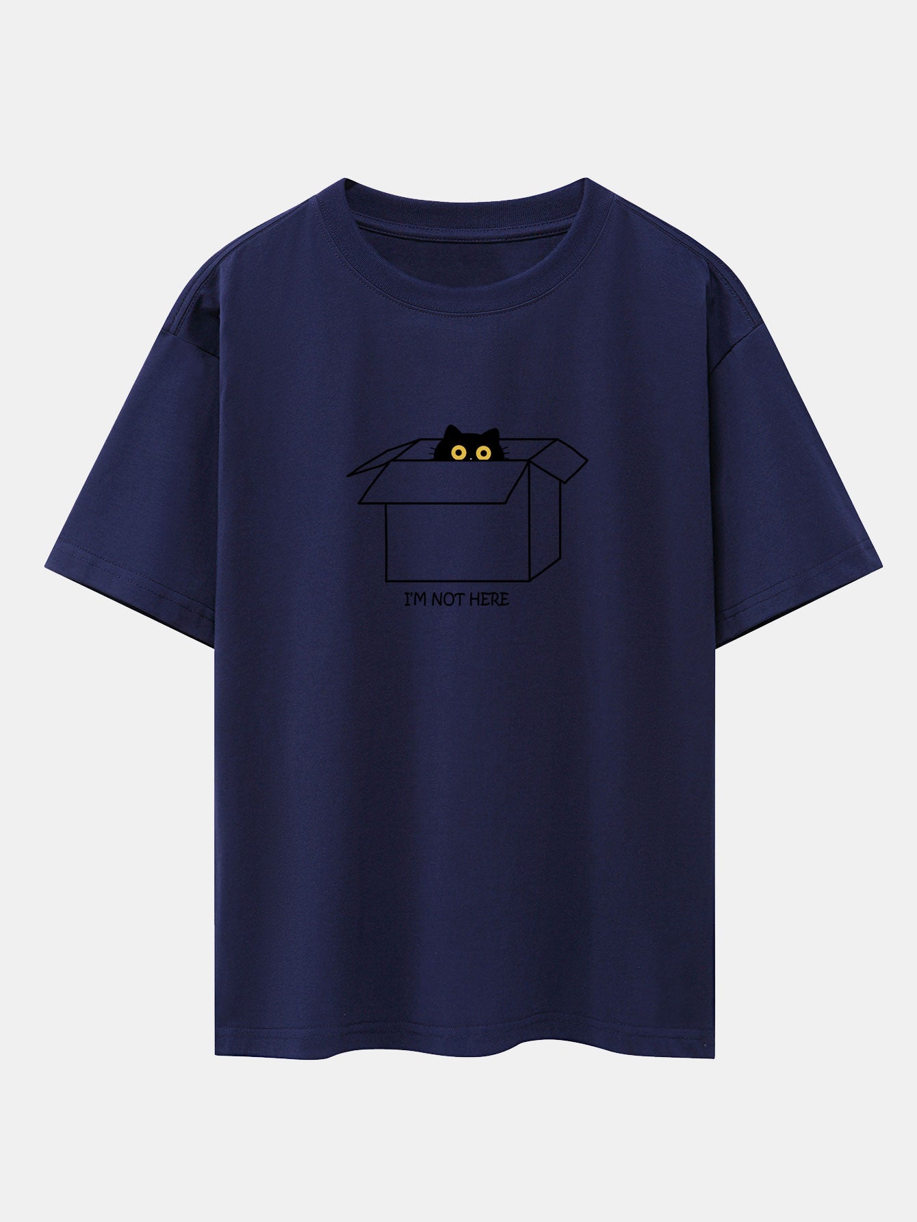 Black Cat Peeking Through Cardboard Print Drop Shoulder Oversize T-Shirt