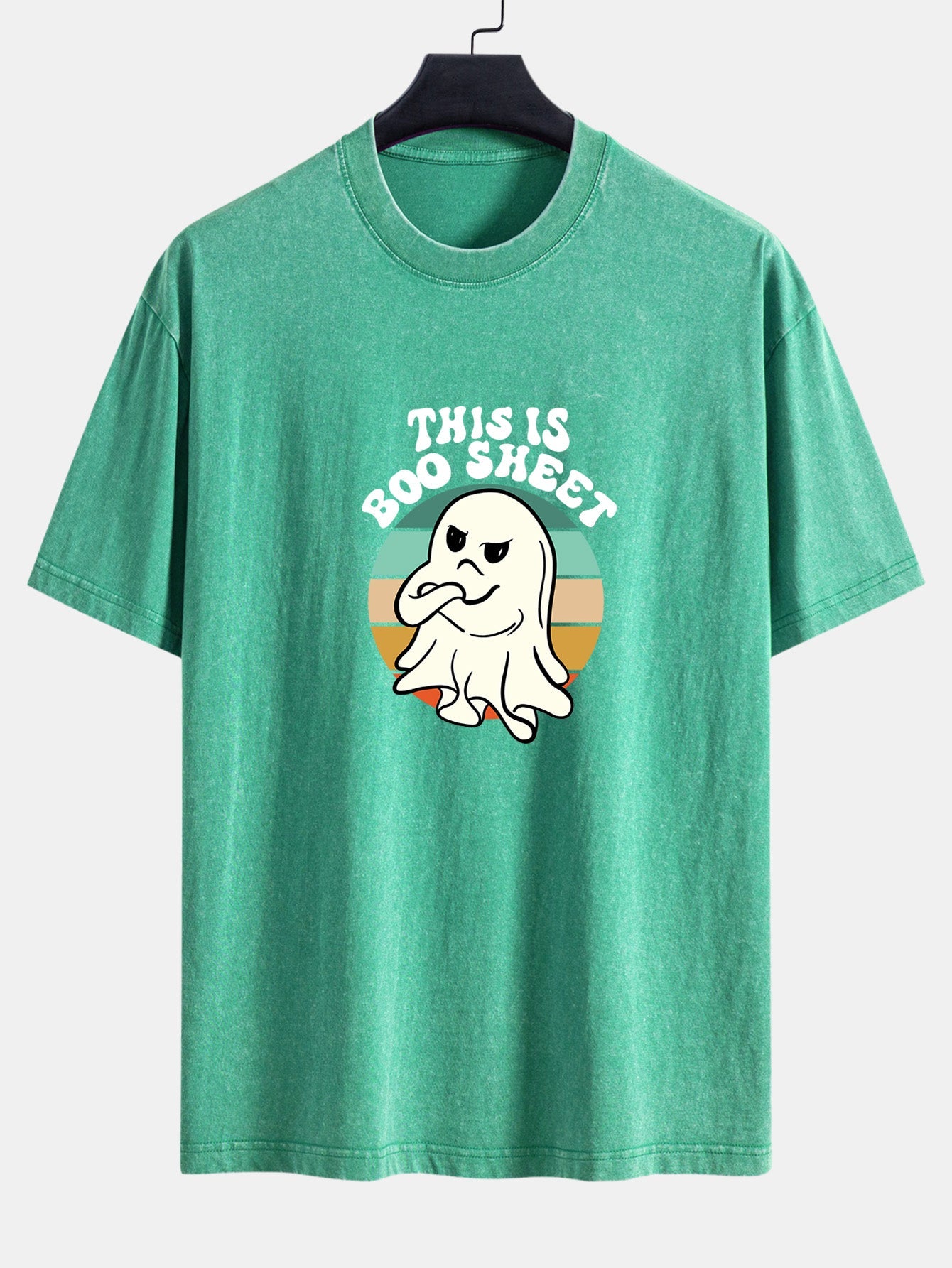 Ghost Slogan Print Washed Distressed Drop Shoulder T-Shirt
