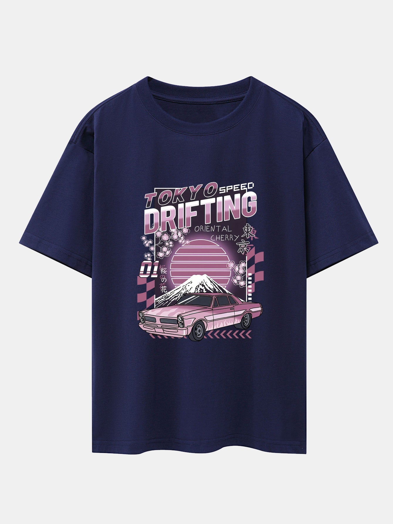 Tokyo Speed Car Print Drop Shoulder Oversize T-Shirt