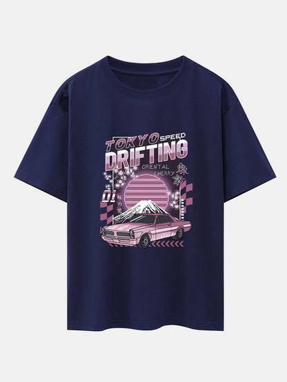 Tokyo Speed Car Print Drop Shoulder Oversize T-Shirt