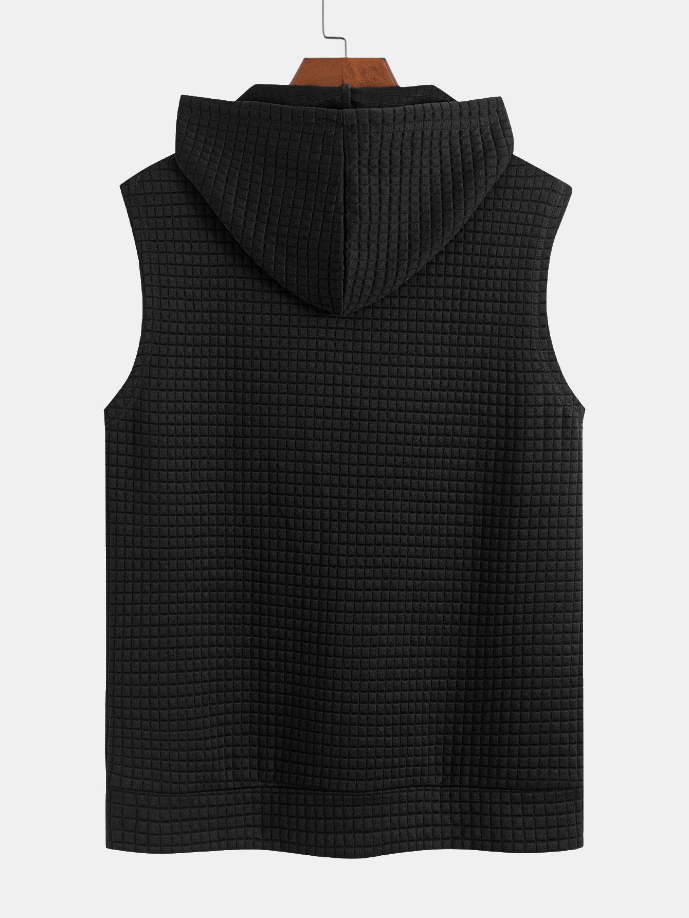 Waffle Sleeveless Hooded T-Shirt With Kangaroo Pocket