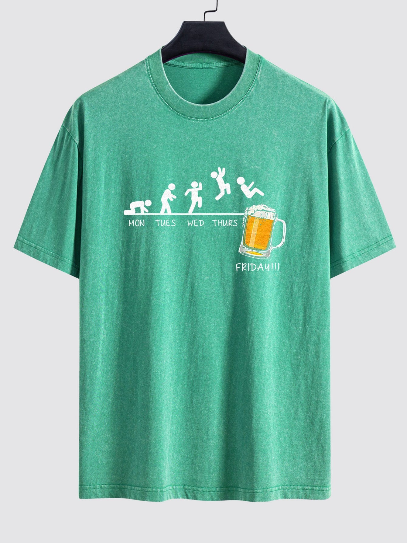 Beer Weekly Evolution Print Washed Distressed Drop Shoulder T-Shirt