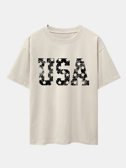 USA Print Drop Shoulder Oversize T-Shirt