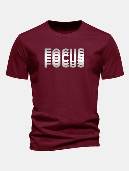 Regular Fit Focus Slogan Print Cotton T-Shirt