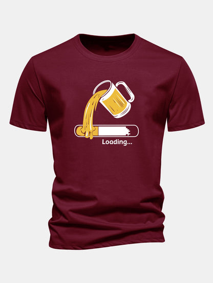 Regular Fit Beer Loading Print Cotton T-Shirt