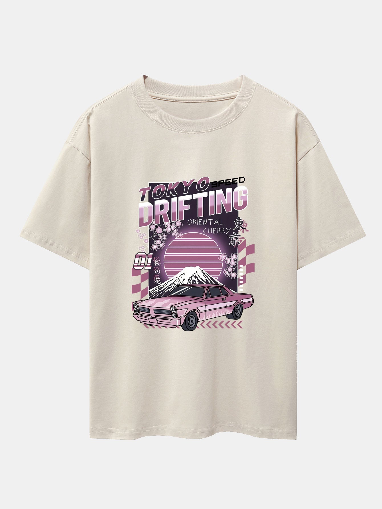 Tokyo Speed Car Print Drop Shoulder Oversize T-Shirt