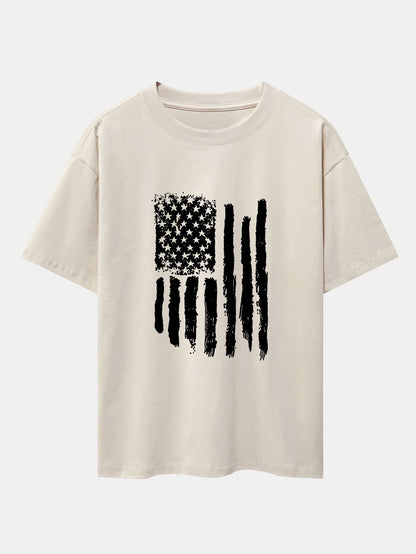 American Flag Print Drop Shoulder Oversize T-Shirt