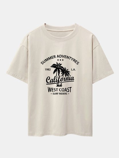 California Palm Tree Print Drop Shoulder Oversize T-Shirt