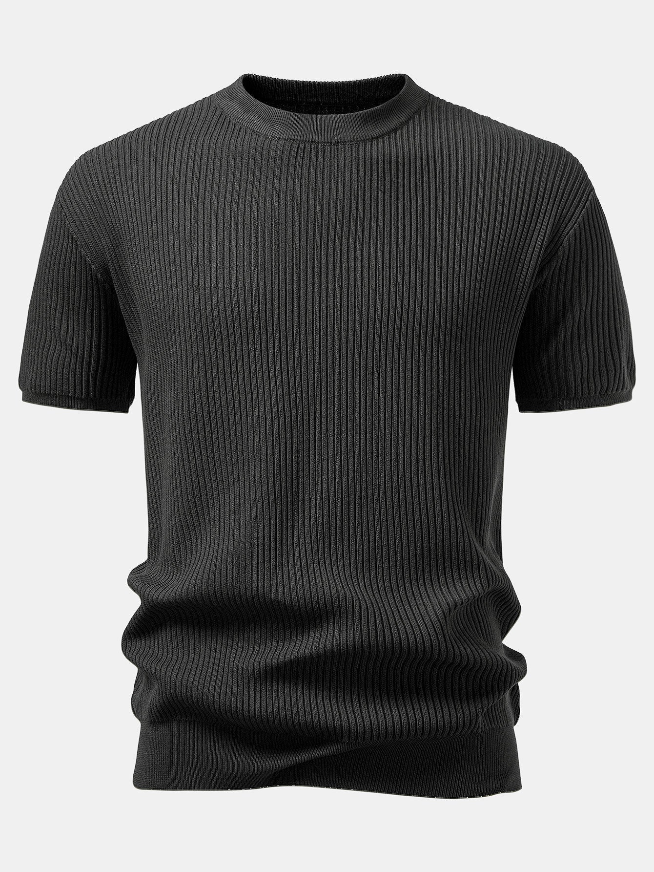 Ribbed Crew Neck Sweater Knitted T-Shirt