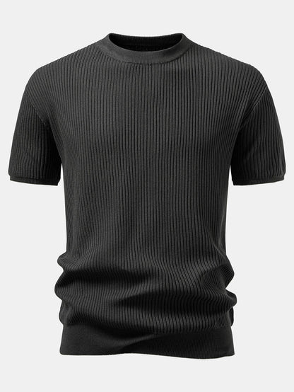 Ribbed Crew Neck Sweater Knitted T-Shirt
