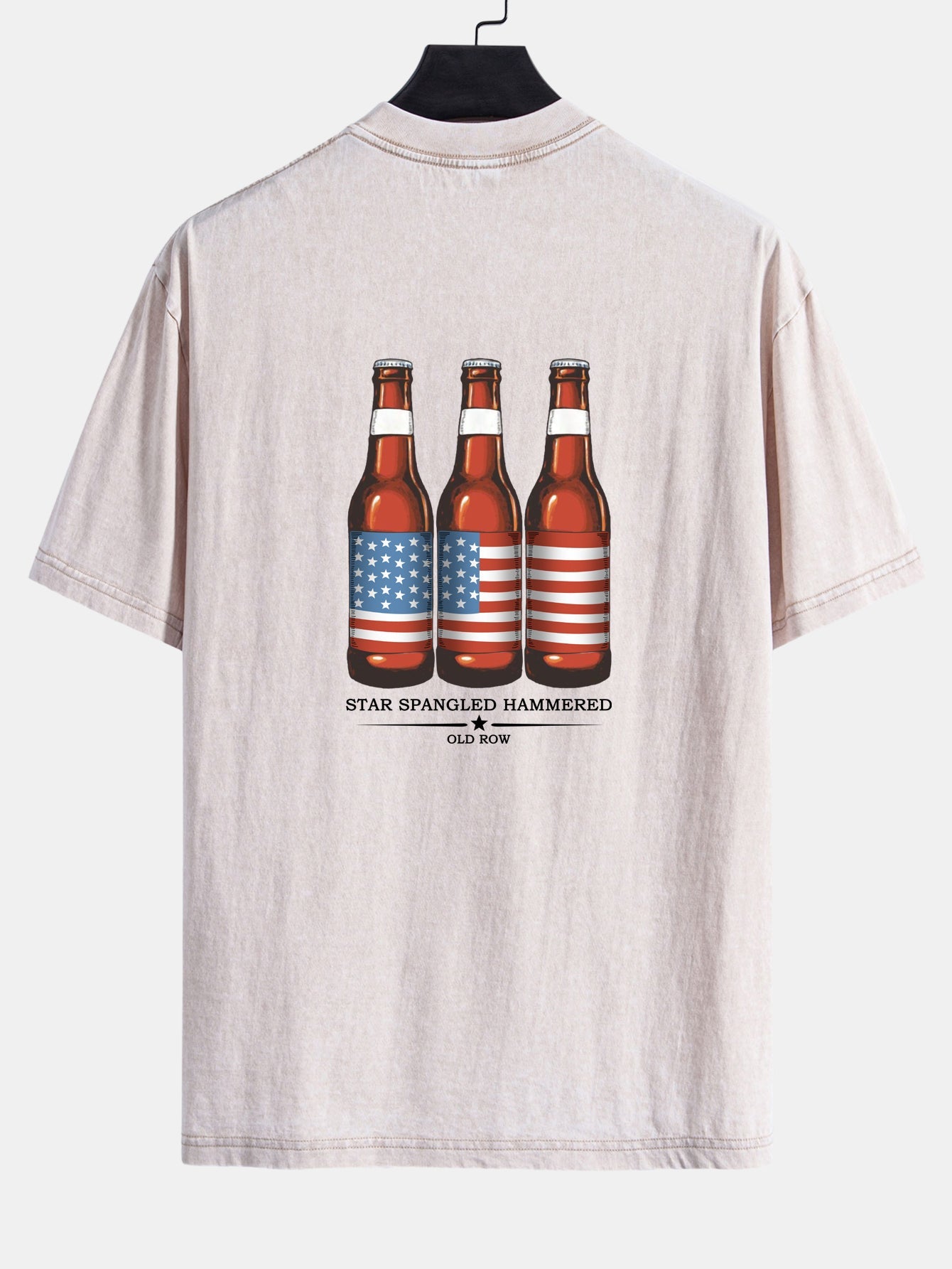 USA Old Row Beer Print Washed Distressed Drop Shoulder T-Shirt