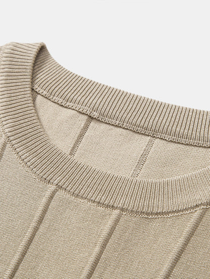 Striped Jacquard Crew Neck Sweater Knitted T-Shirt