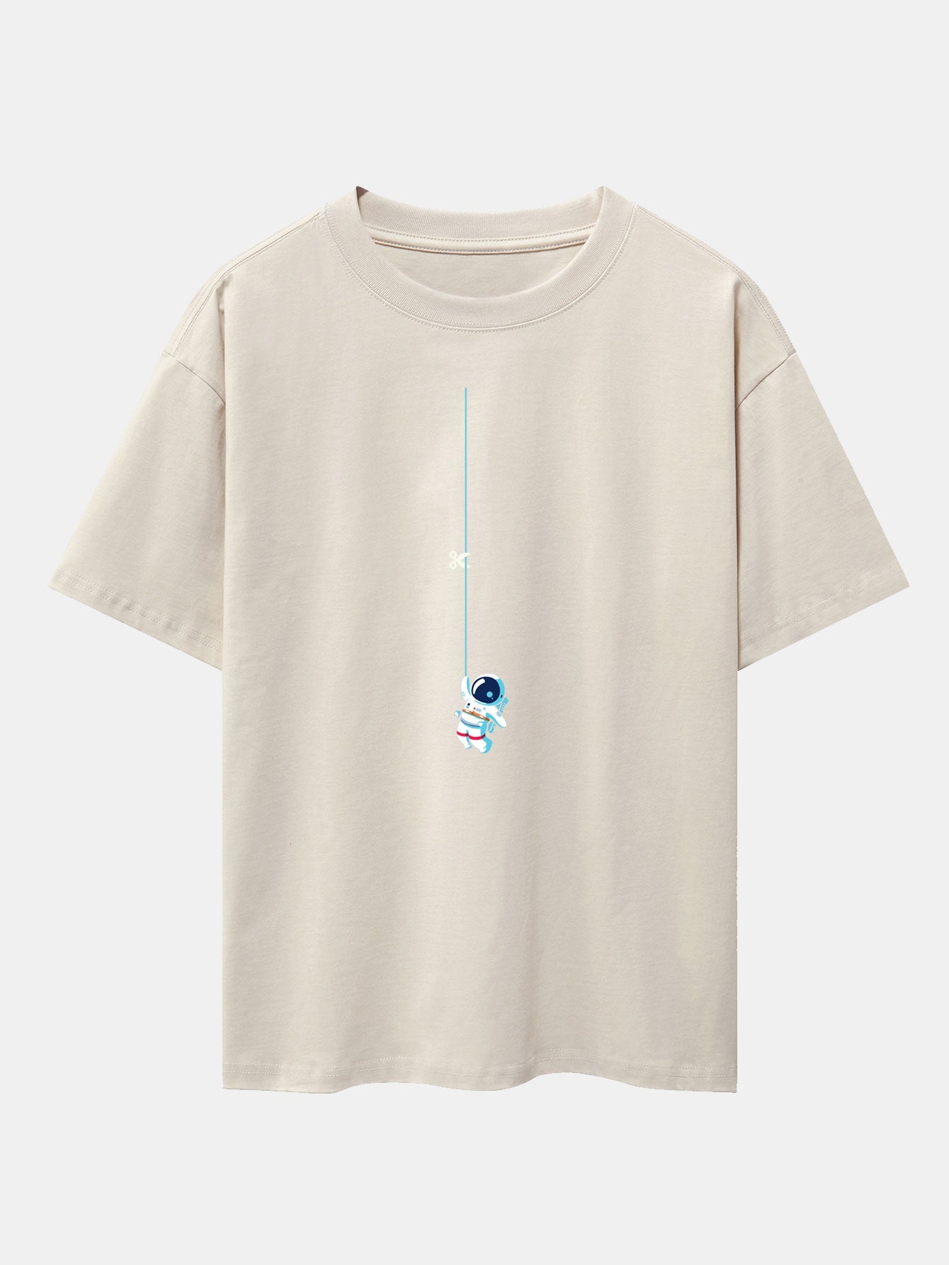 Astronaut On A Rope Print Drop Shoulder Oversize T-Shirt