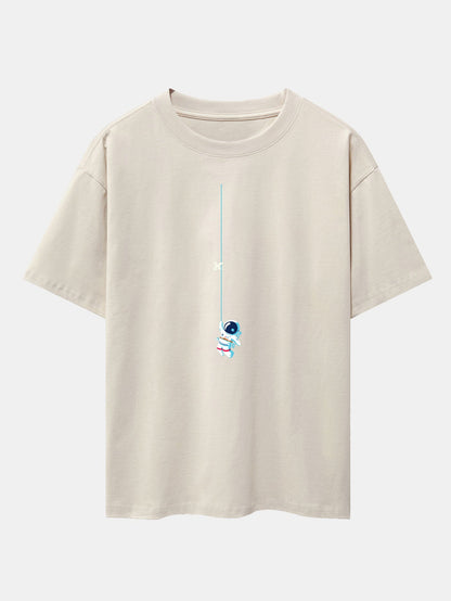 Astronaut On A Rope Print Drop Shoulder Oversize T-Shirt