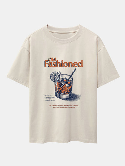 Vintage Whiskey Print Drop Shoulder Oversize T-Shirt