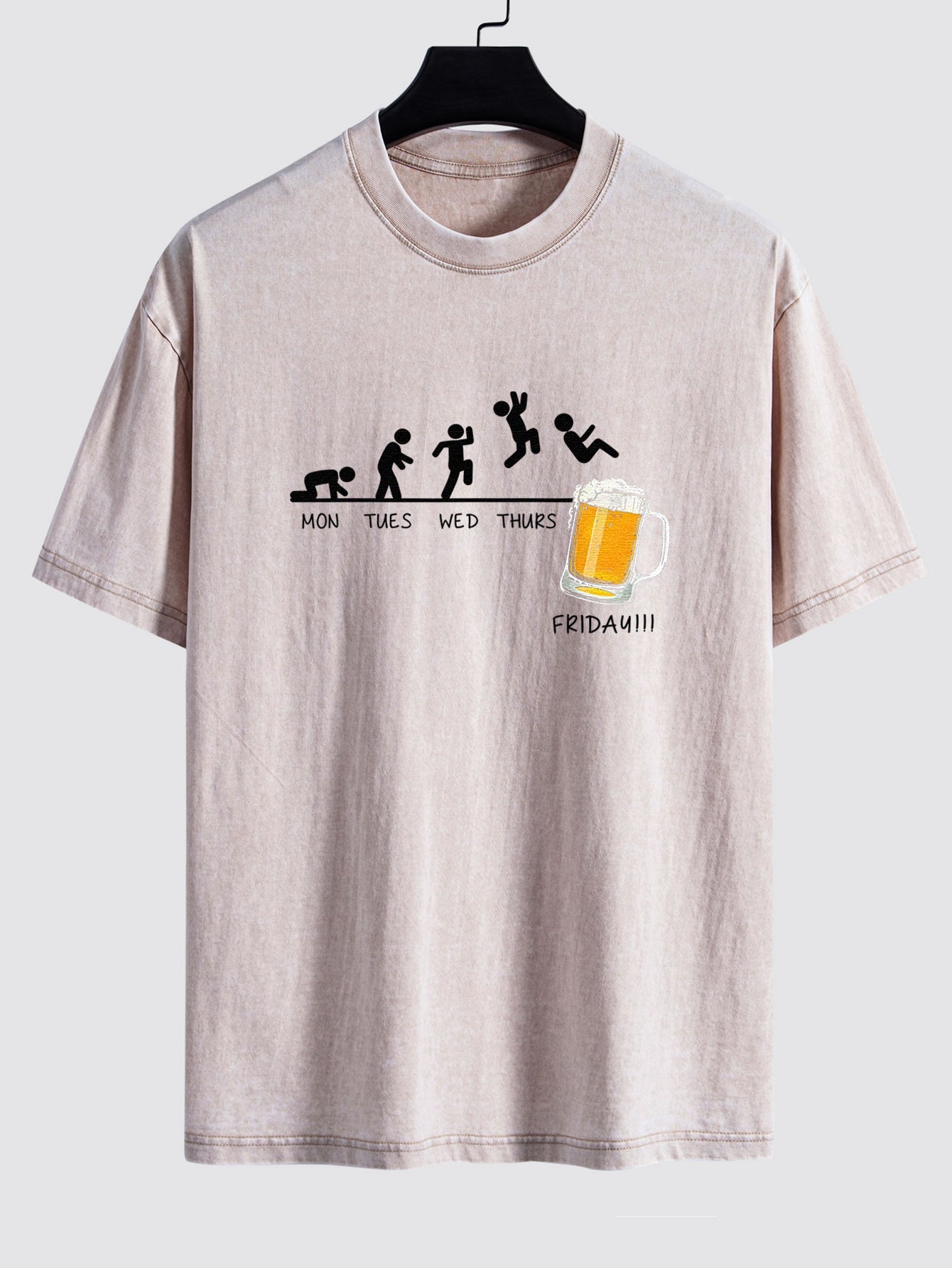 Beer Weekly Evolution Print Washed Distressed Drop Shoulder T-Shirt
