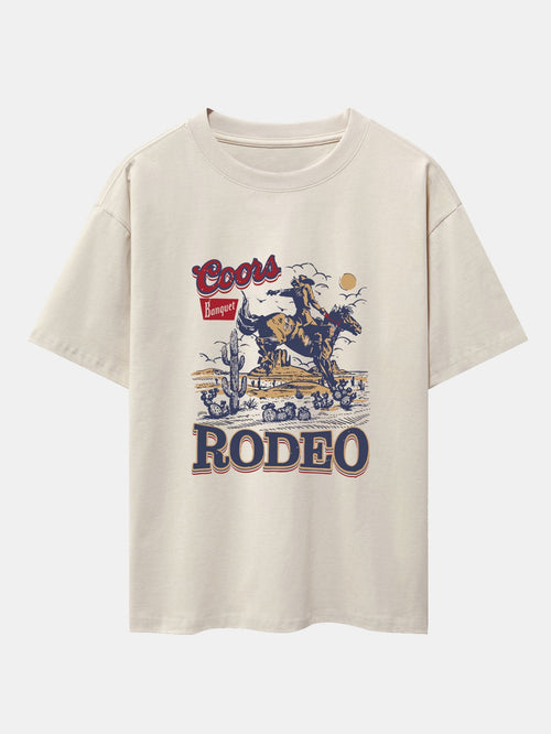 Western Cowboy Print Drop Shoulder Oversize T-Shirt