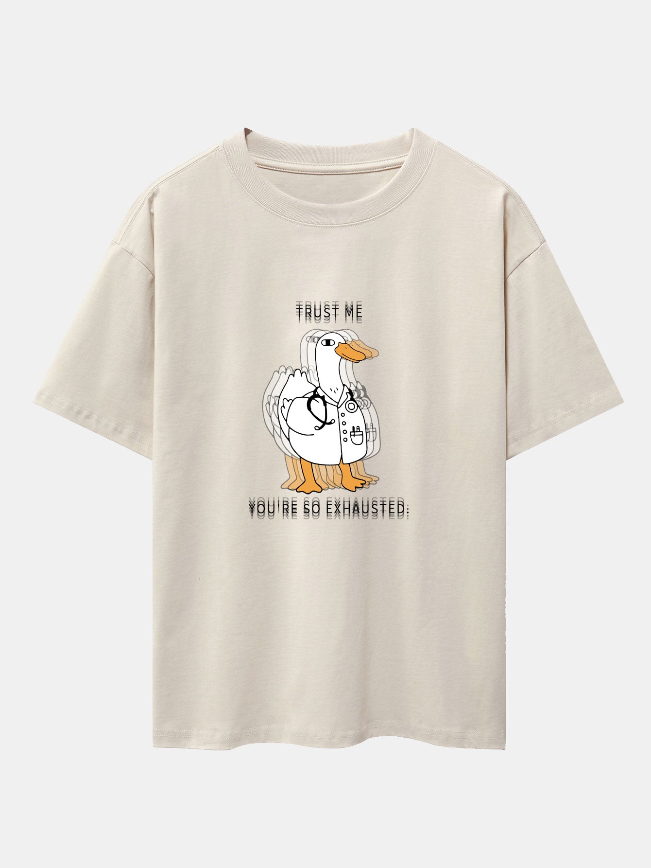 Funny Doctor Goose Print Drop Shoulder Oversize T-Shirt