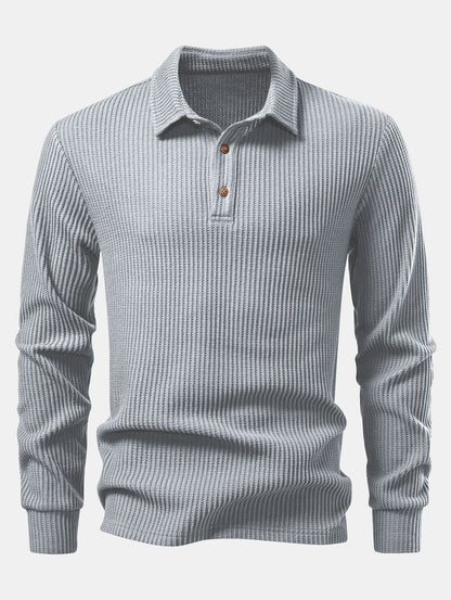 3 Pieces Long Sleeved Knitted Waffle Polo Shirt