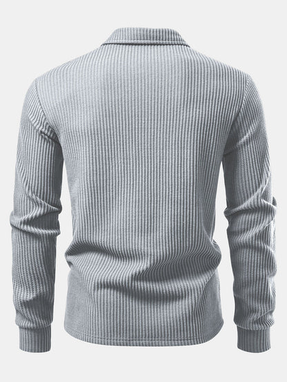 Long Sleeved Knitted Waffle Polo Shirt