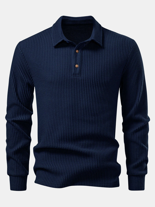 Long Sleeved Knitted Waffle Polo Shirt