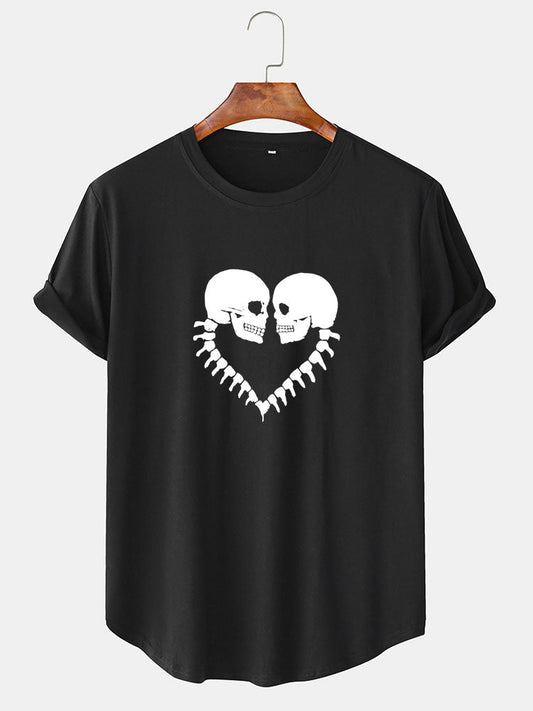 Skull Print Arc Hem T-Shirt