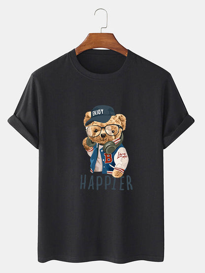 Baseball Jacket Bear Slogan Print T-Shirt